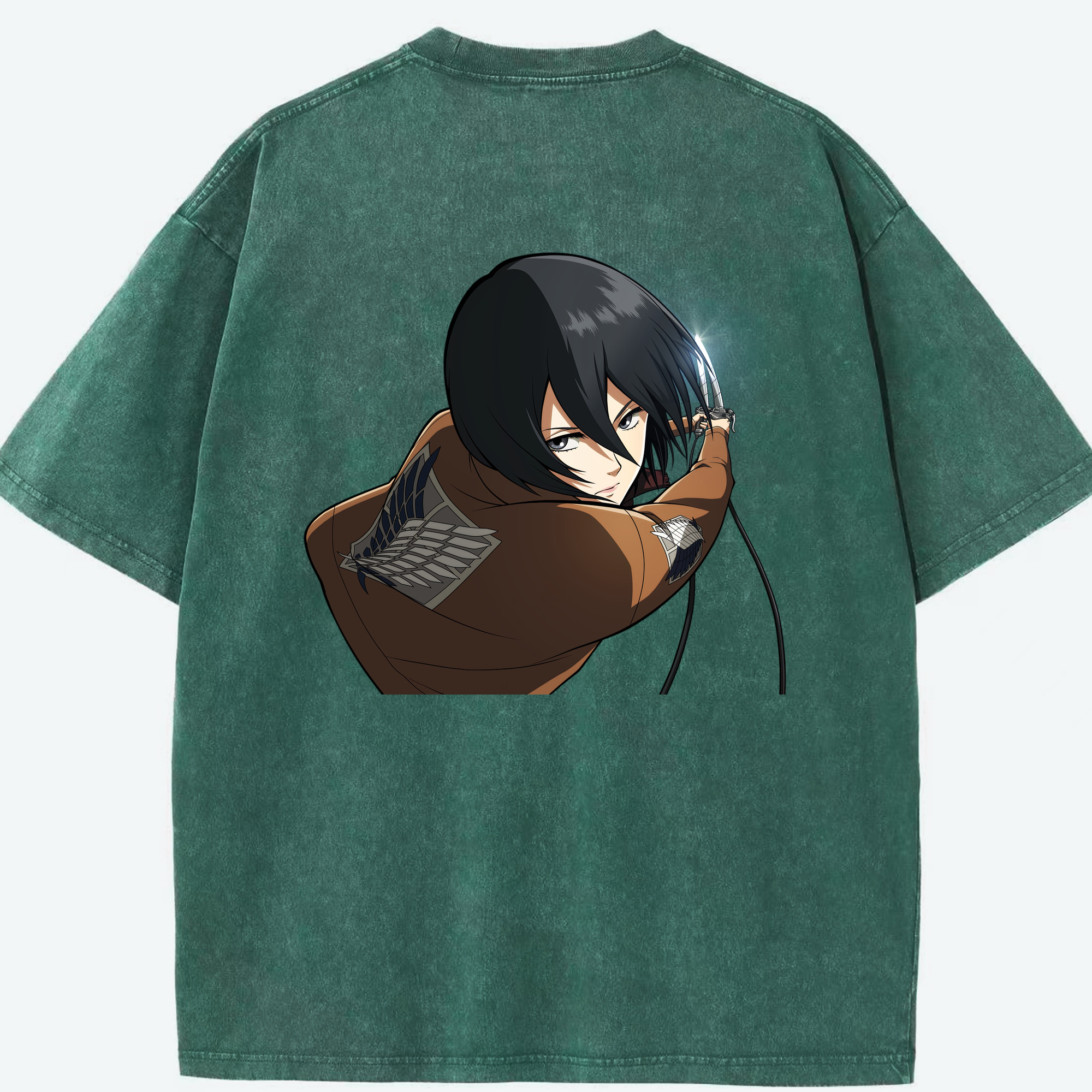 （画像用） 進撃の巨人 ミカサ·アッカーマン Attack on Titan Mikasa Ackerman 綿100% ヴィンテージ風 半袖Tシャツ（背面プリント）